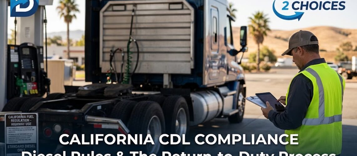 Commercial truck driver reviewing California return to duty compliance and diesel regulations